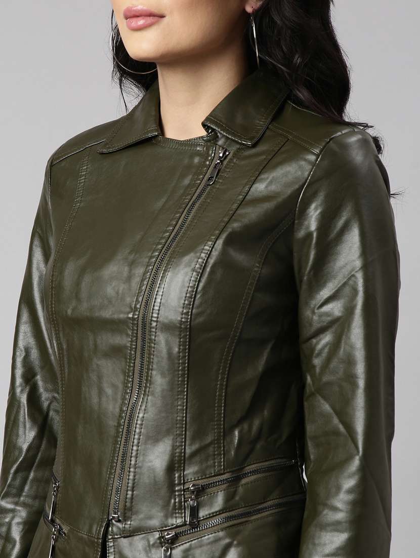 olive leather bomberbiker jacket - 20917103 -  Standard Image - 6