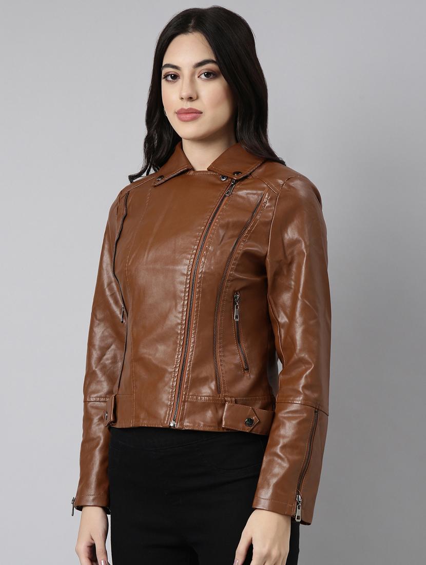 brown leather bomberbiker jacket - 20917110 - Standard Image - 1