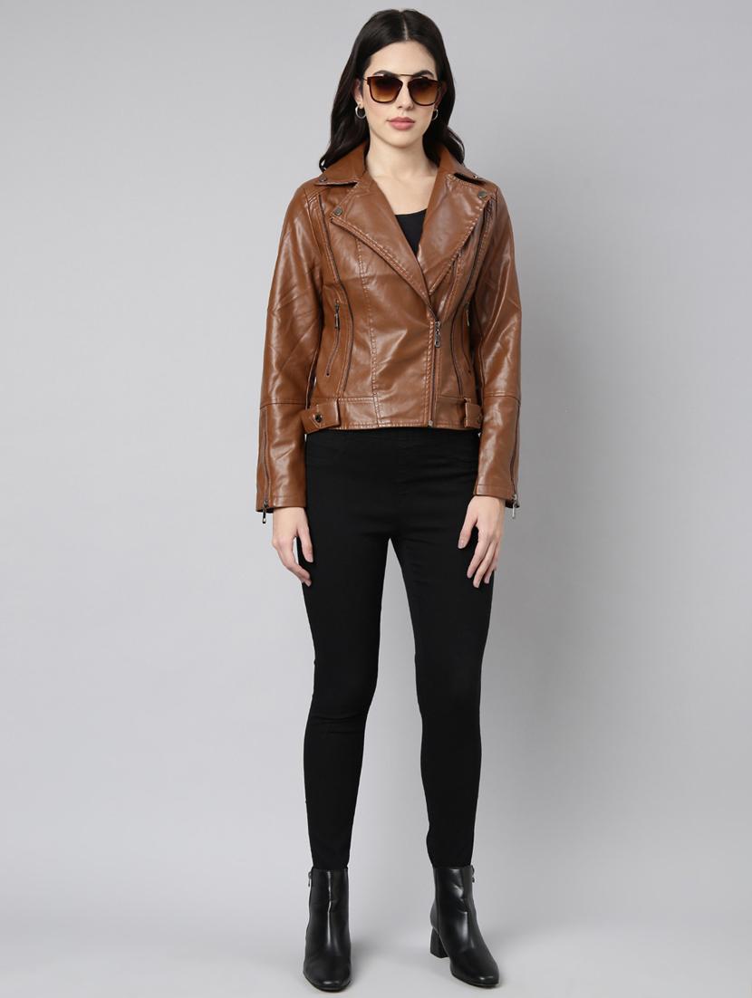 brown leather bomberbiker jacket - 20917110 - Standard Image - 4