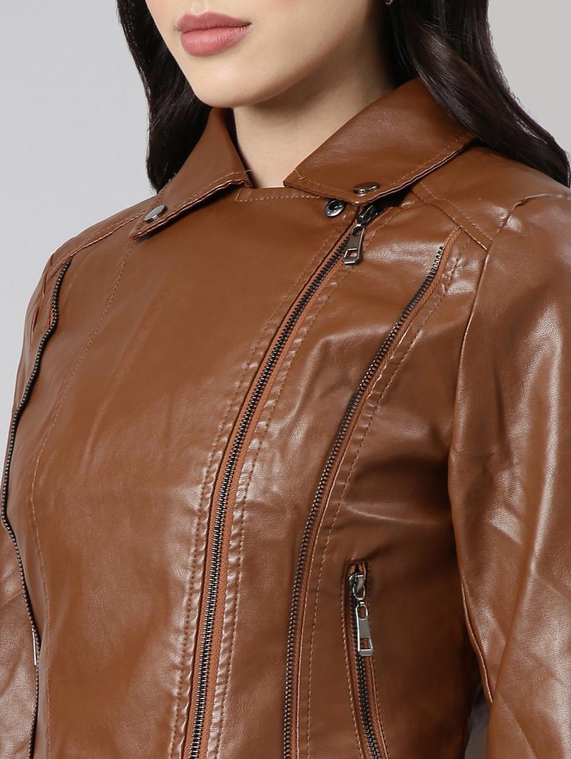 brown leather bomberbiker jacket - 20917110 - Standard Image - 6
