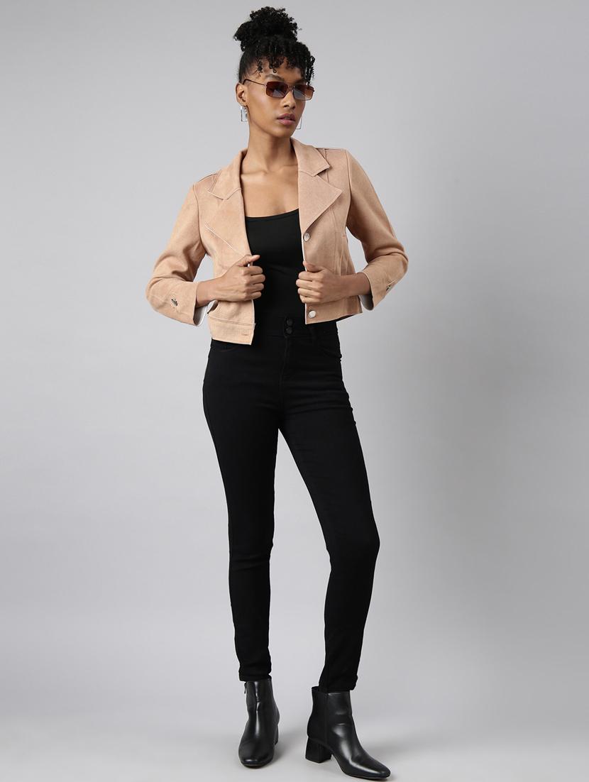 beige suede plain crop jacket - 20917119 - Standard Image - 4