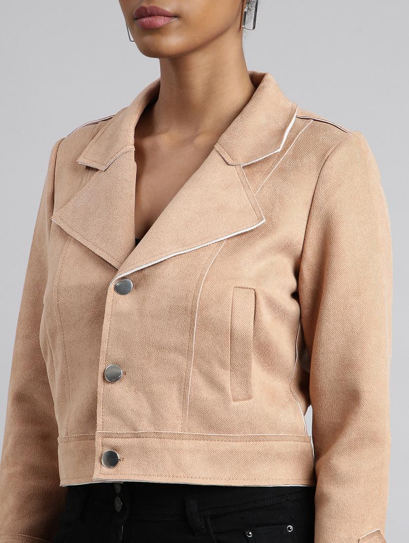 beige suede plain crop jacket - 20917119 - Standard Image - 6