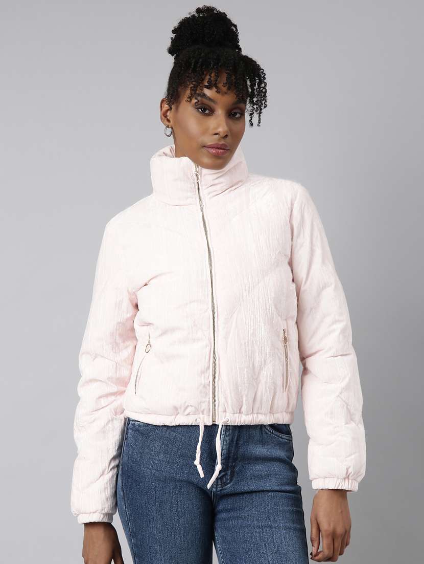 women solid long sleeve quilted jacket 