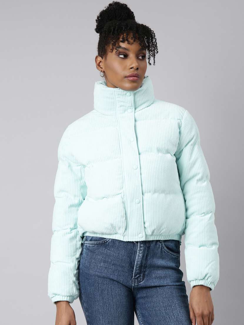 women solid long sleeve quilted jacket 