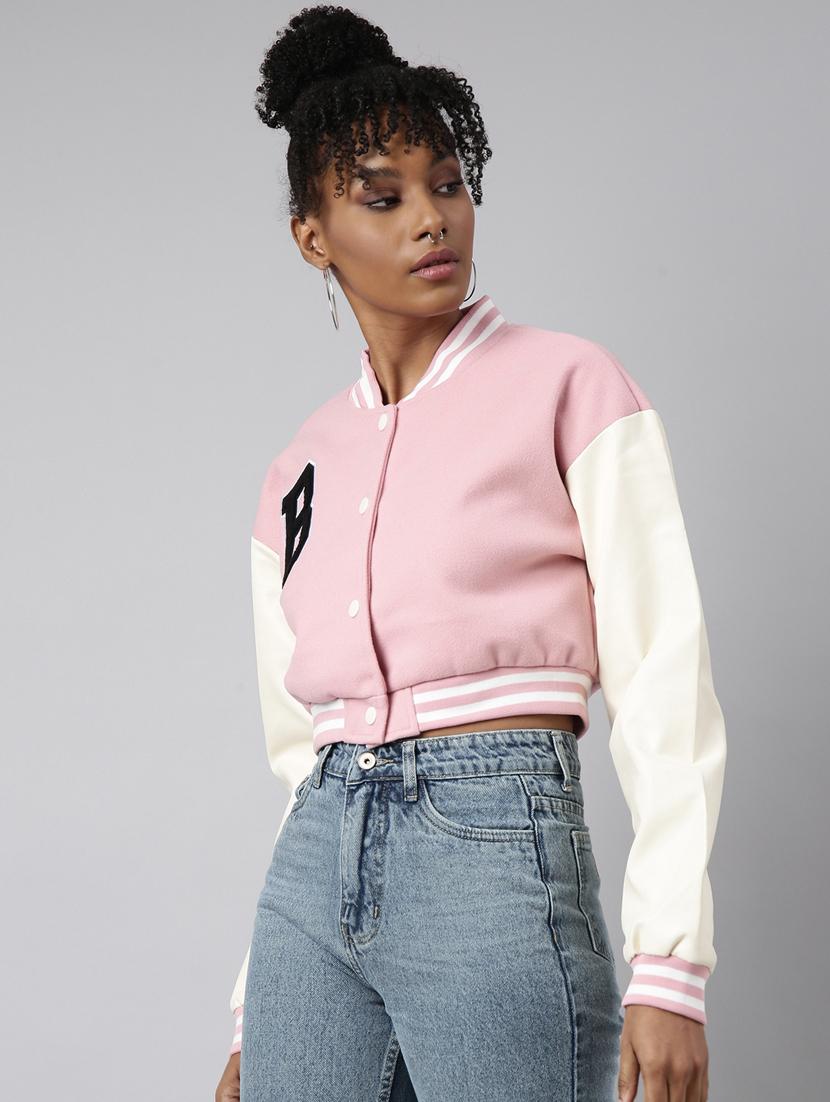 pink fleece varsity jacket - 20917152 -  Standard Image - 1