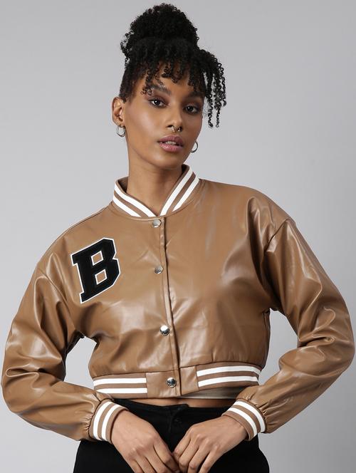 brown leather varsity jacket - 20917153 - Standard Image - 0