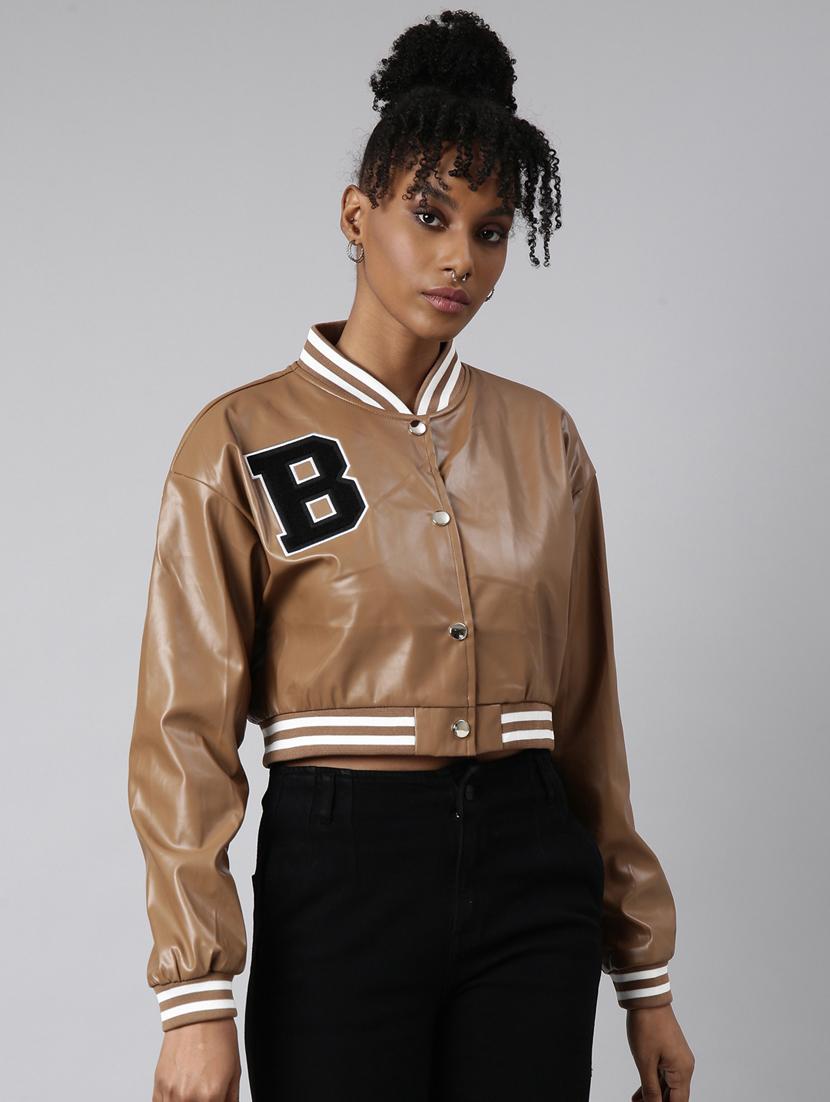 brown leather varsity jacket  - 20917153 -  Standard Image - 1