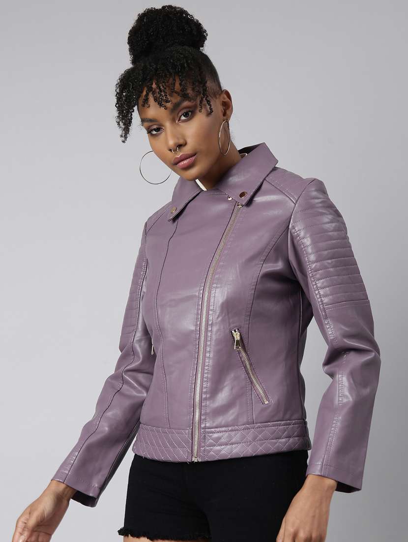 purple leather bomber/biker jacket - 20917160 -  Standard Image - 1