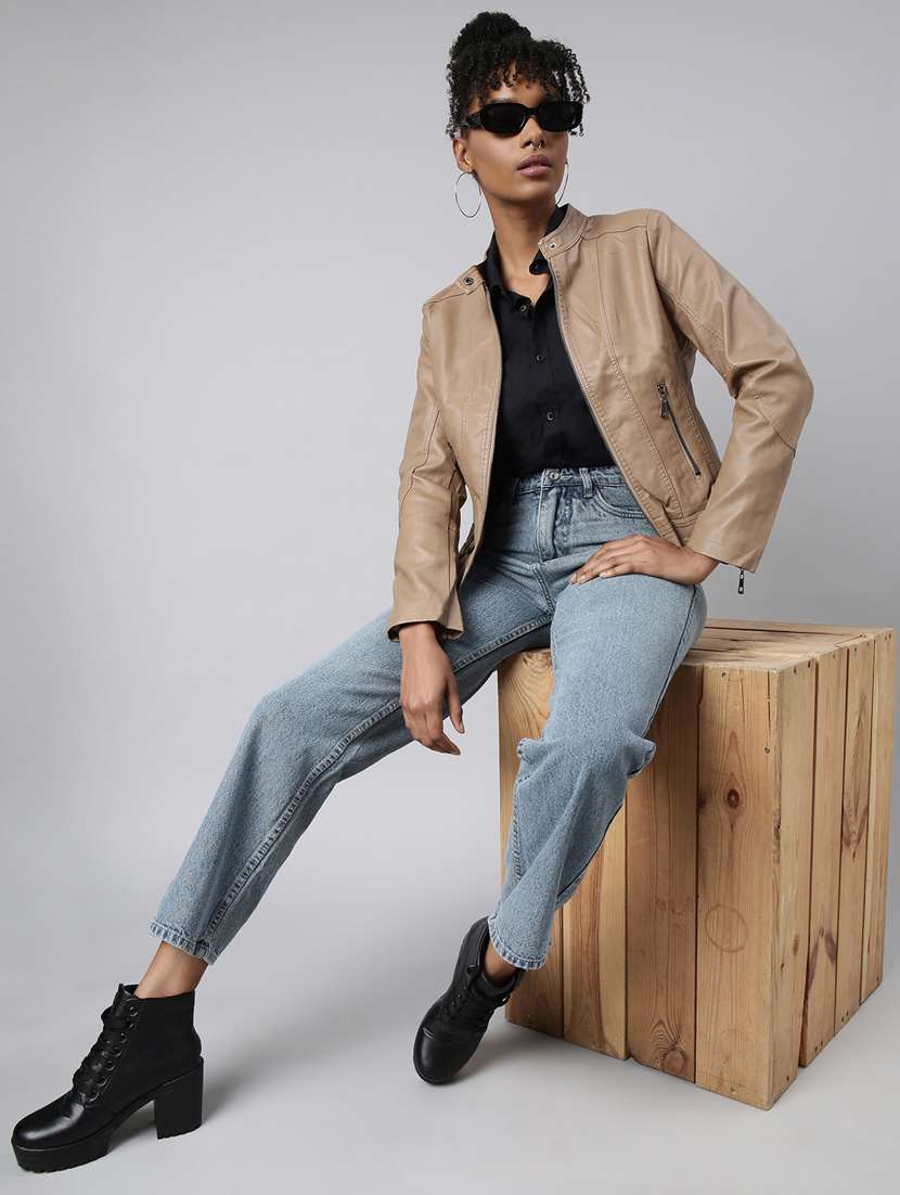 brown leather bomberbiker jacket - 20917164 -  Standard Image - 4