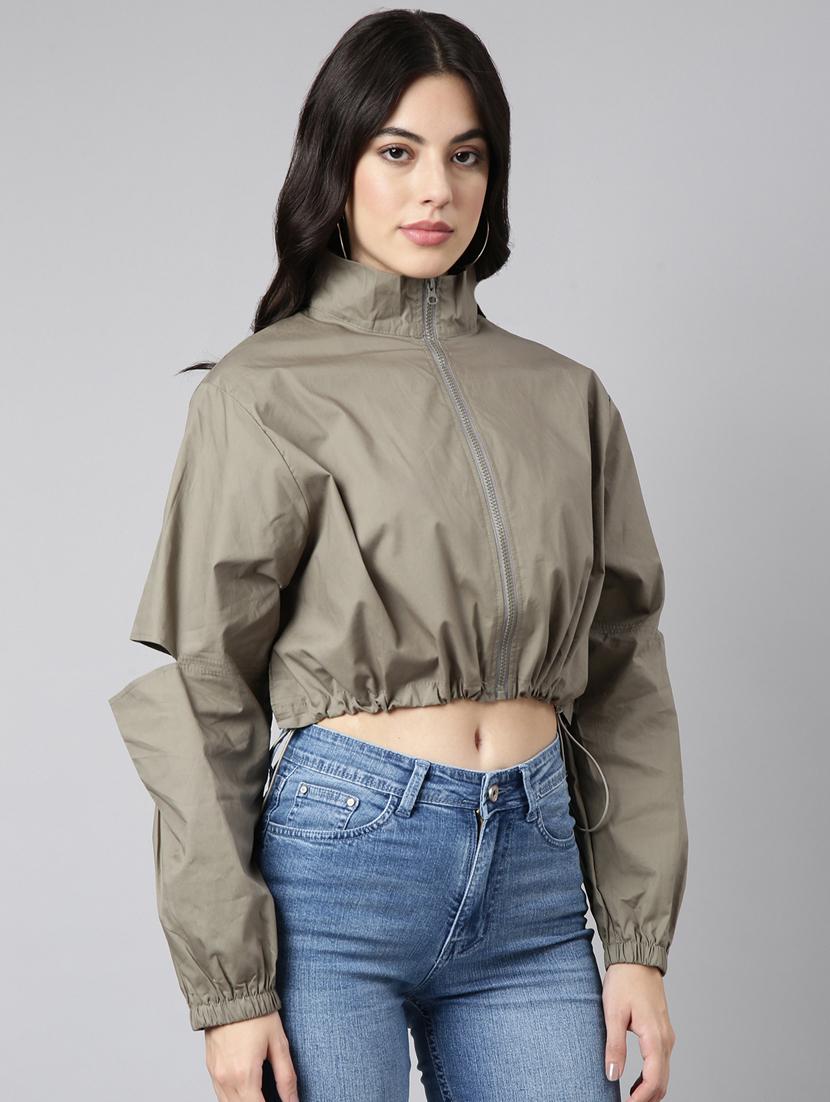 olive cotton blend bomberbiker jacket - 20917189 - Standard Image - 1