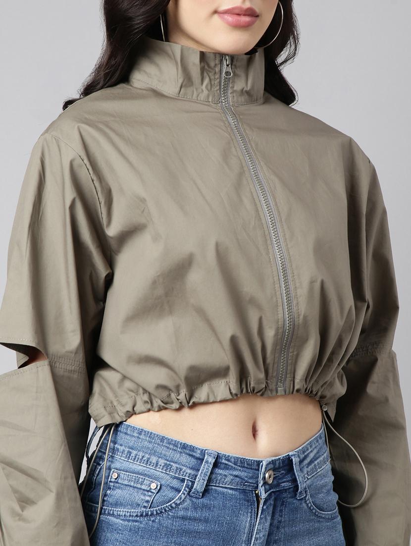 olive cotton blend bomberbiker jacket - 20917189 - Standard Image - 6