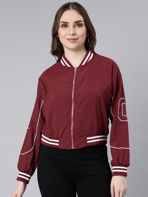 maroon nylon bomberbiker jacket - 20917197 -  Standard Image - 0