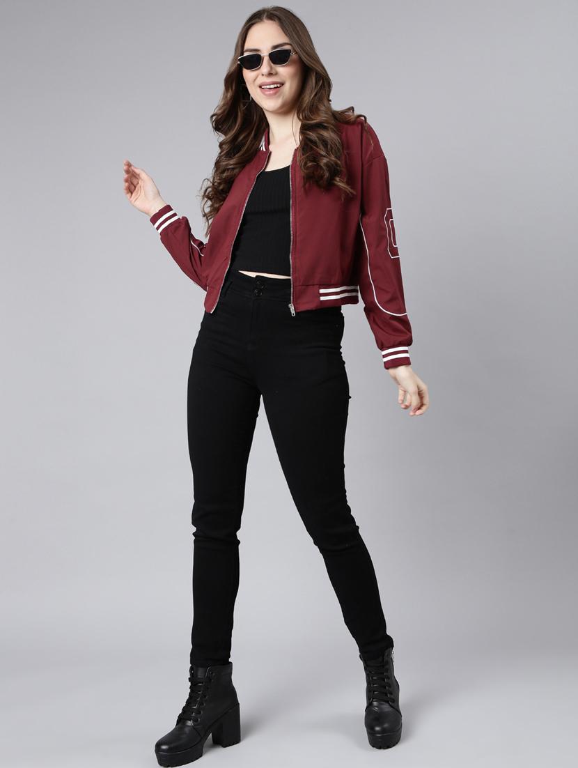 maroon nylon bomberbiker jacket - 20917197 - Standard Image - 4