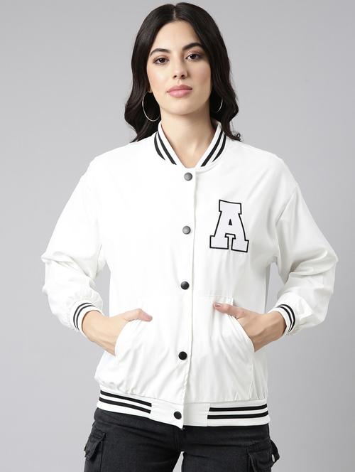 white nylon varsity jacket  - 20917201 -  Standard Image - 0