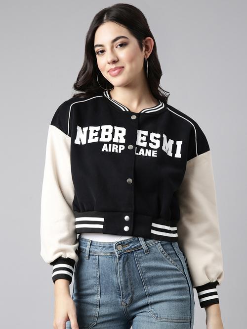 black cotton blend varsity jacket - 20917202 - Standard Image - 0