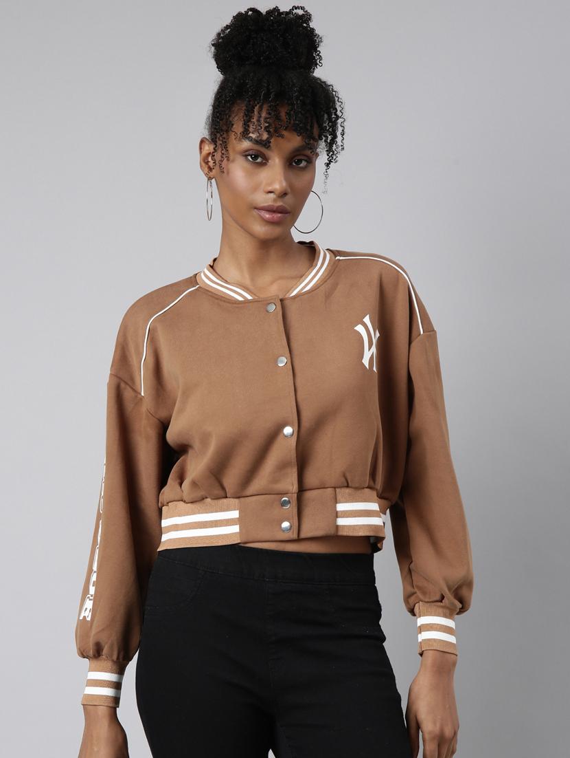 brown cotton blend varsity jacket - 20917206 - Zoom Image - 0