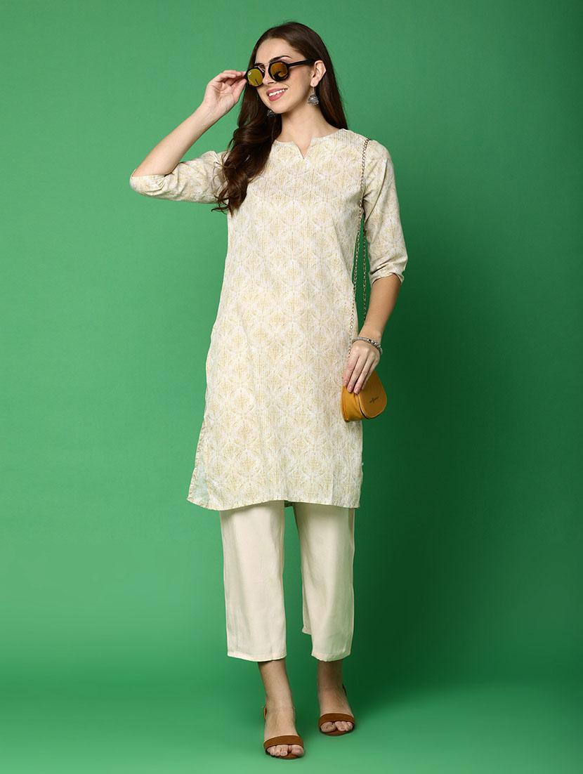 women beige notch neck straight kurta - 20918618 - Standard Image - 4