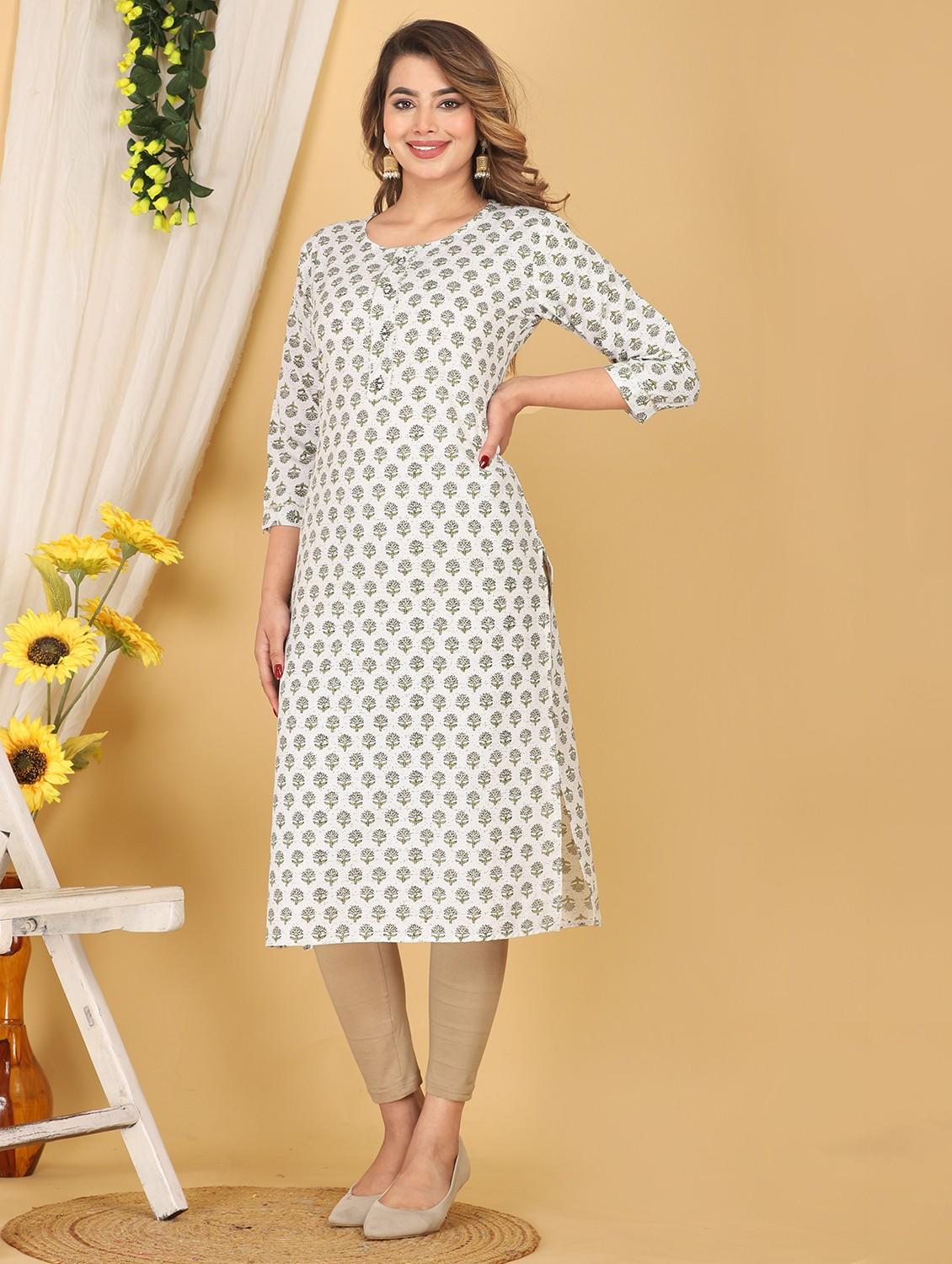 off white floral printcotton straight kurta - 20918877 - Standard Image - 1