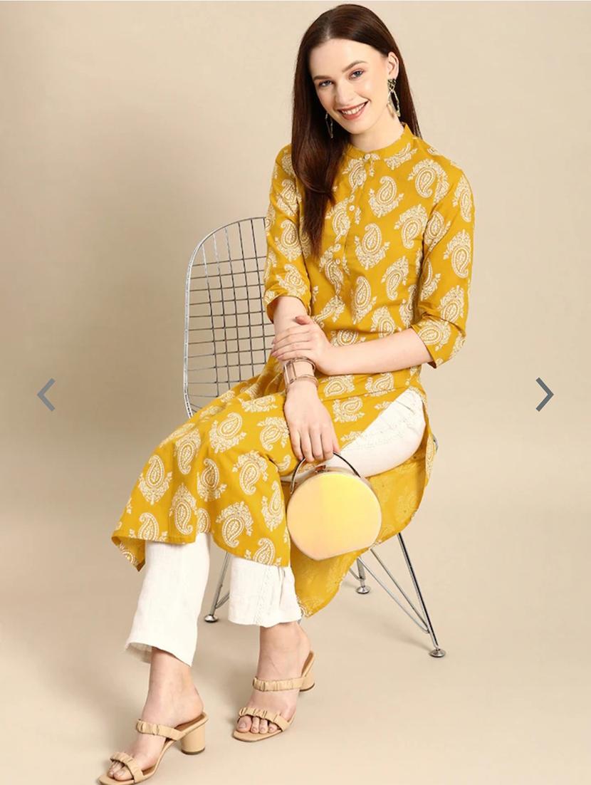 mustard cotton straight kurta - 20918883 - Standard Image - 1