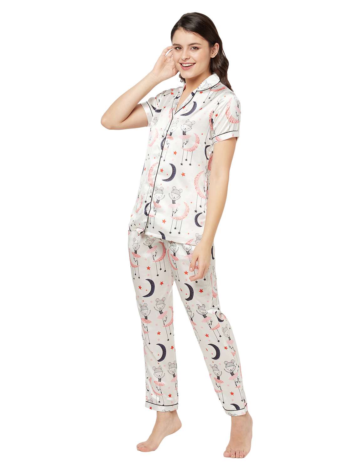 women quirky print nightwear pyjama set - 20919013 - Standard Image - 1