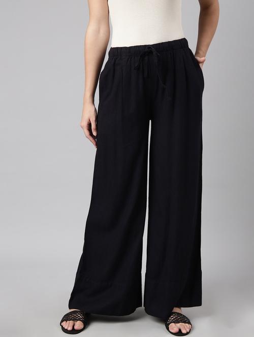 navy blue cotton blend palazzos - 20922047 - Standard Image - 0