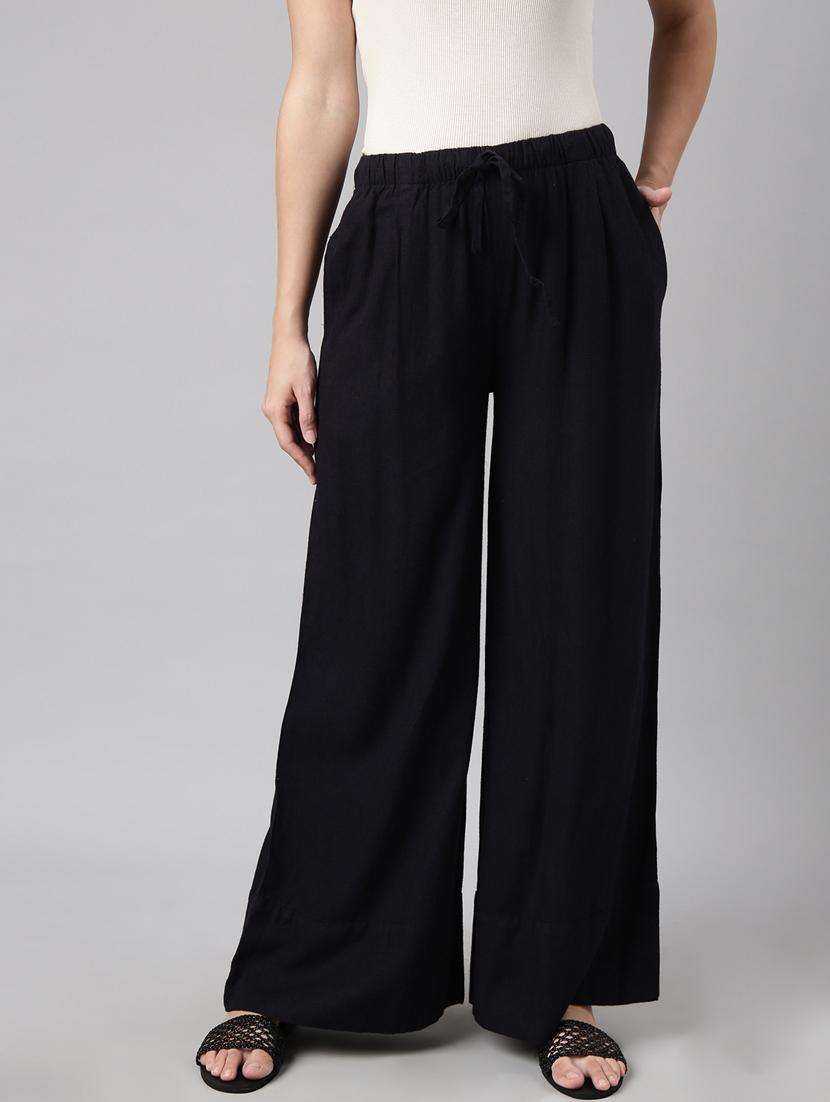 navy blue cotton blend palazzos - 20922047 - Zoom Image - 0