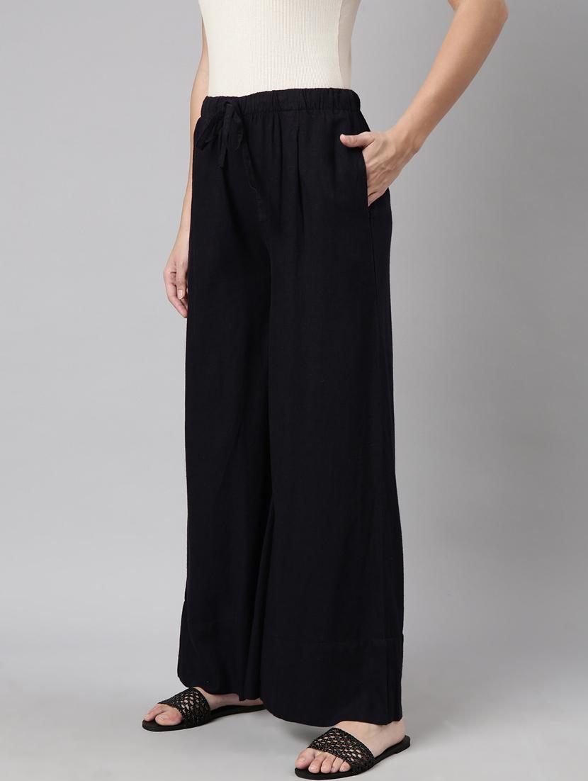 navy blue cotton blend palazzos - 20922047 - Standard Image - 1