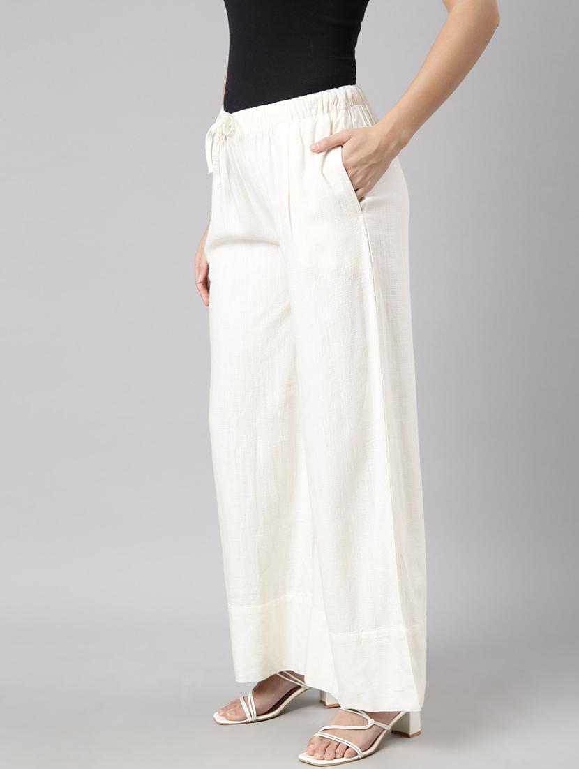 off white cotton blend palazzos - 20922049 - Standard Image - 1