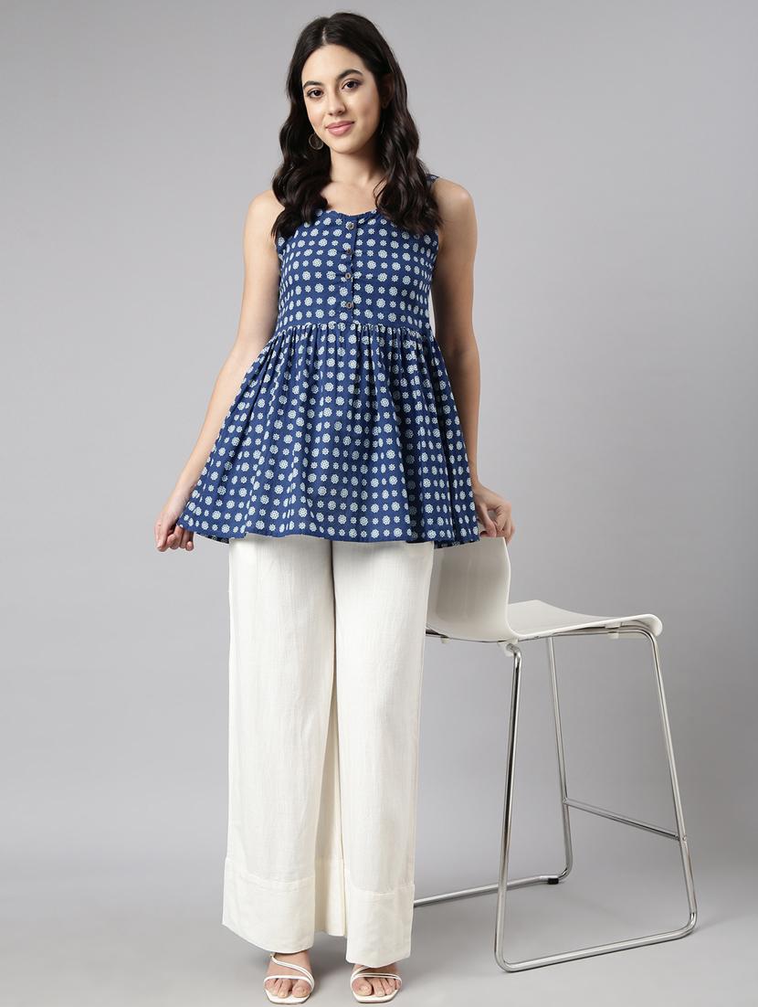 off white cotton blend palazzos - 20922049 - Standard Image - 4