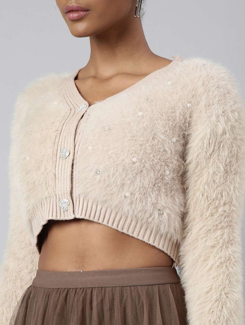 beige acrylic crop cardigan - 20925444 -  Standard Image - 6
