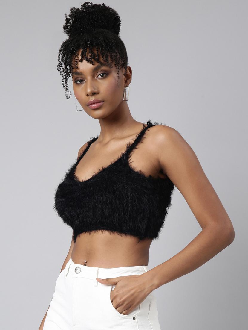 black nylon crop top with cardigan - 20925449 -  Standard Image - 1