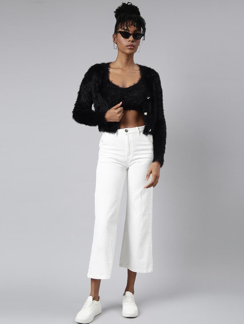 black nylon crop top with cardigan - 20925449 - Standard Image - 4