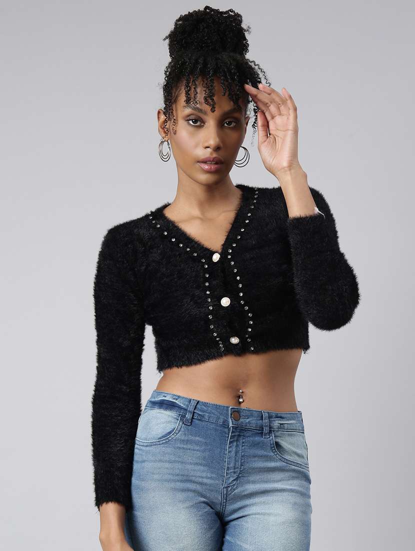 black acrylic crop cardigan