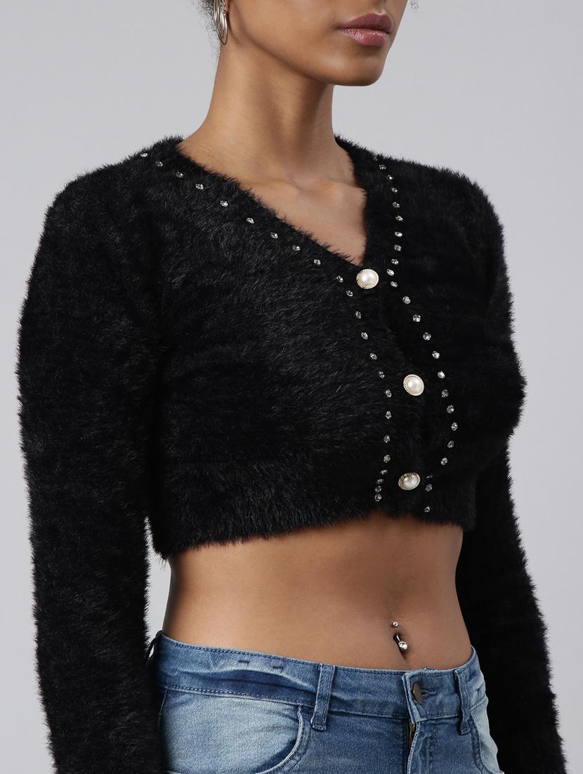 black acrylic crop cardigan - 20925451 - Standard Image - 6
