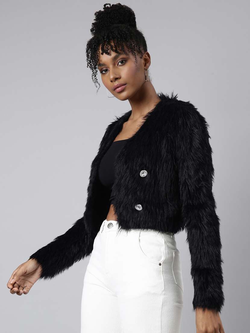 women solid long sleeves crop cardigan - 20925466 -  Standard Image - 1