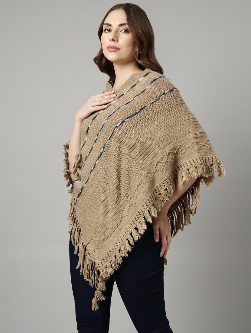 khaki acrylic poncho - 20926596 -  Standard Image - 1