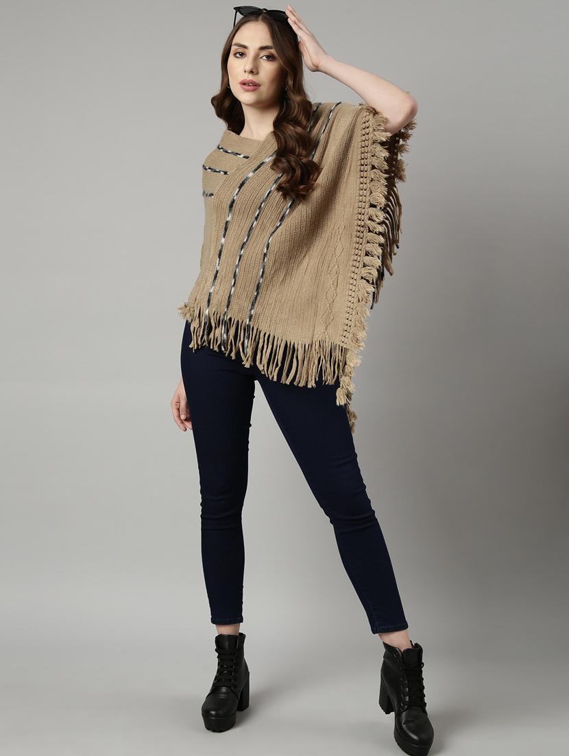 khaki acrylic poncho - 20926596 - Standard Image - 4