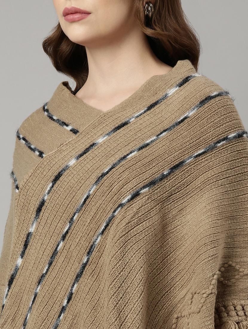 khaki acrylic poncho - 20926596 - Standard Image - 6