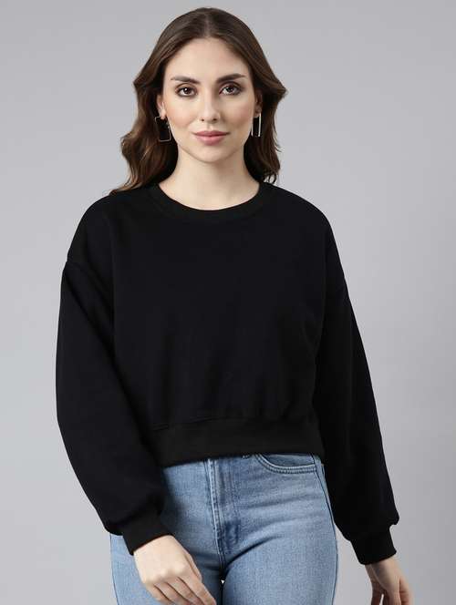 black cotton blend plain sweatshirt - 20927787 - Standard Image - 0