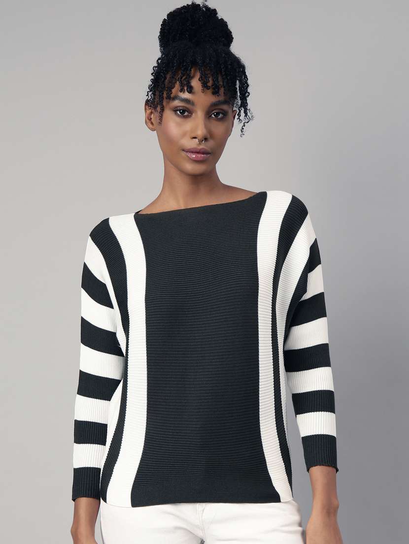 solid black striped detailed top
