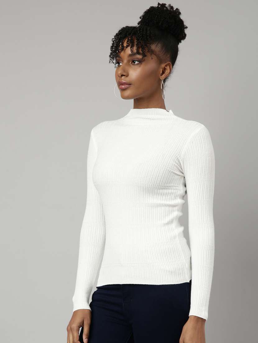women off-white solid regular top - 20928689 - Standard Image - 1