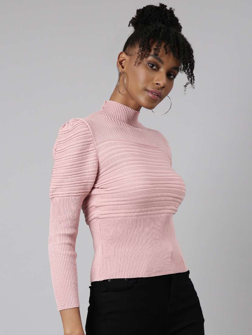 women solid mock neck puff sleeves top - 20928692 -  Standard Image - 1