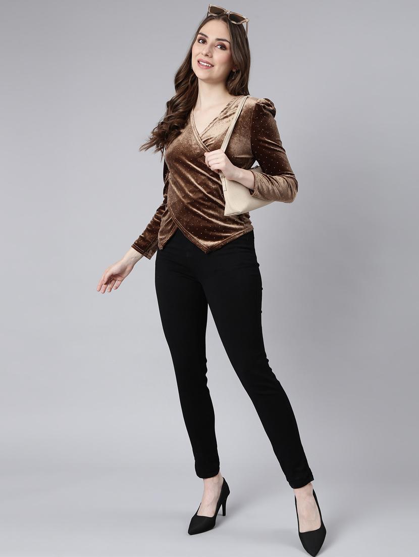 women self designed puff sleeves wrap top - 20928881 - Standard Image - 4