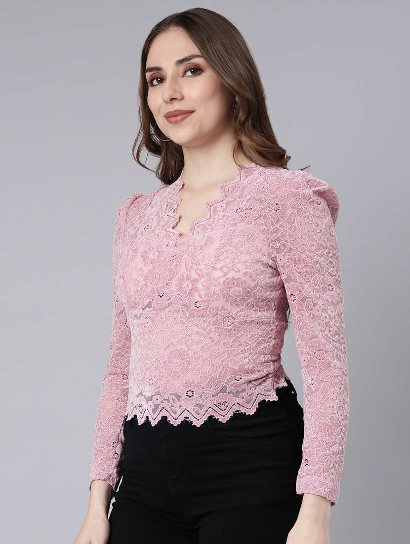 women v-neck straight puff sleeves top - 20928884 -  Standard Image - 1
