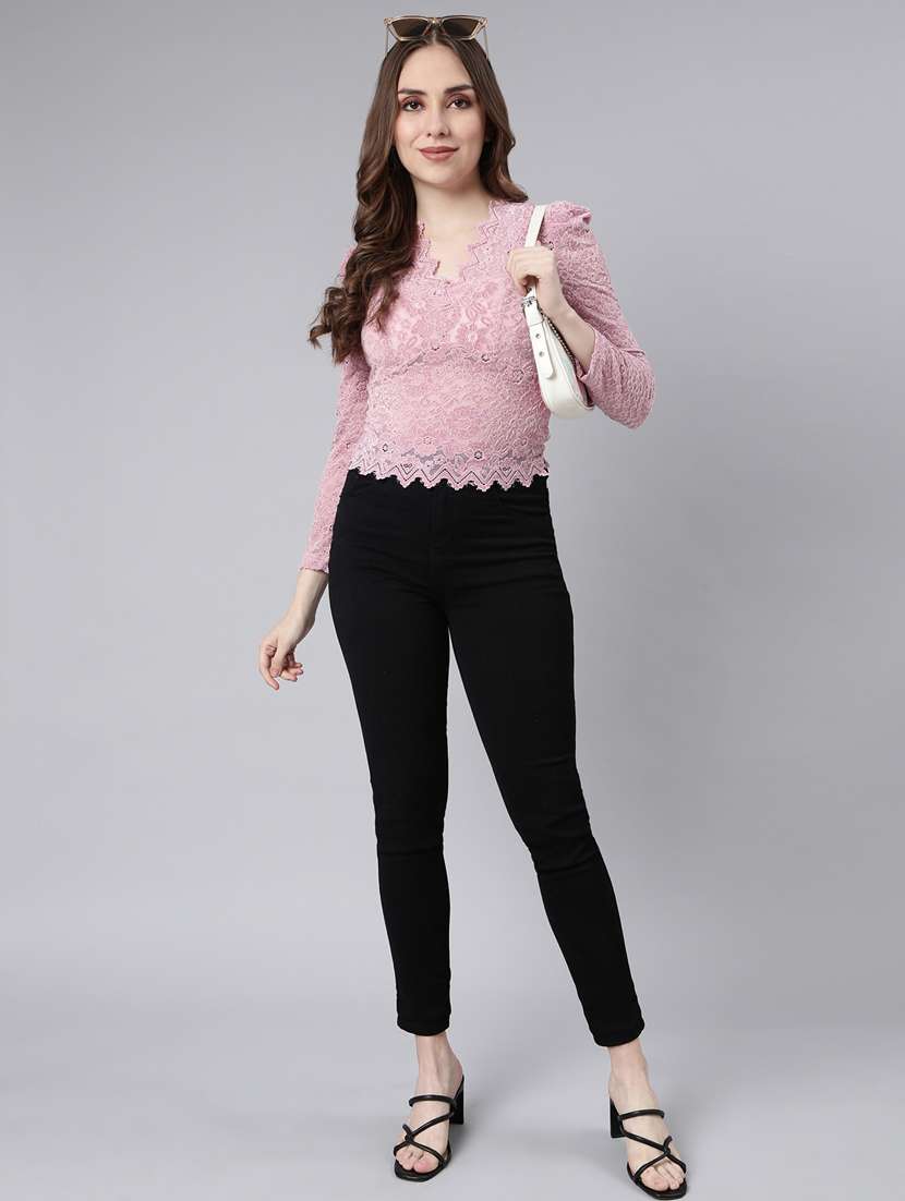 women v-neck straight puff sleeves top - 20928884 -  Standard Image - 4