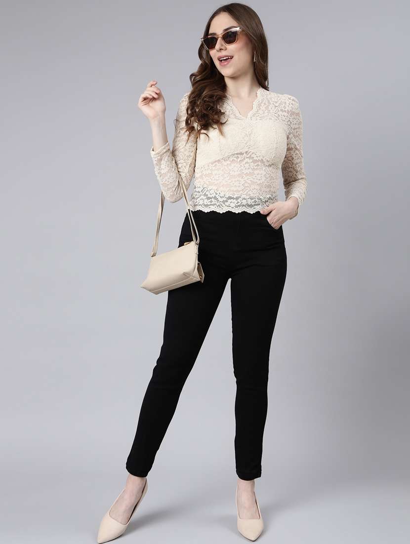 women v-neck straight puff sleeves top - 20928886 -  Standard Image - 4