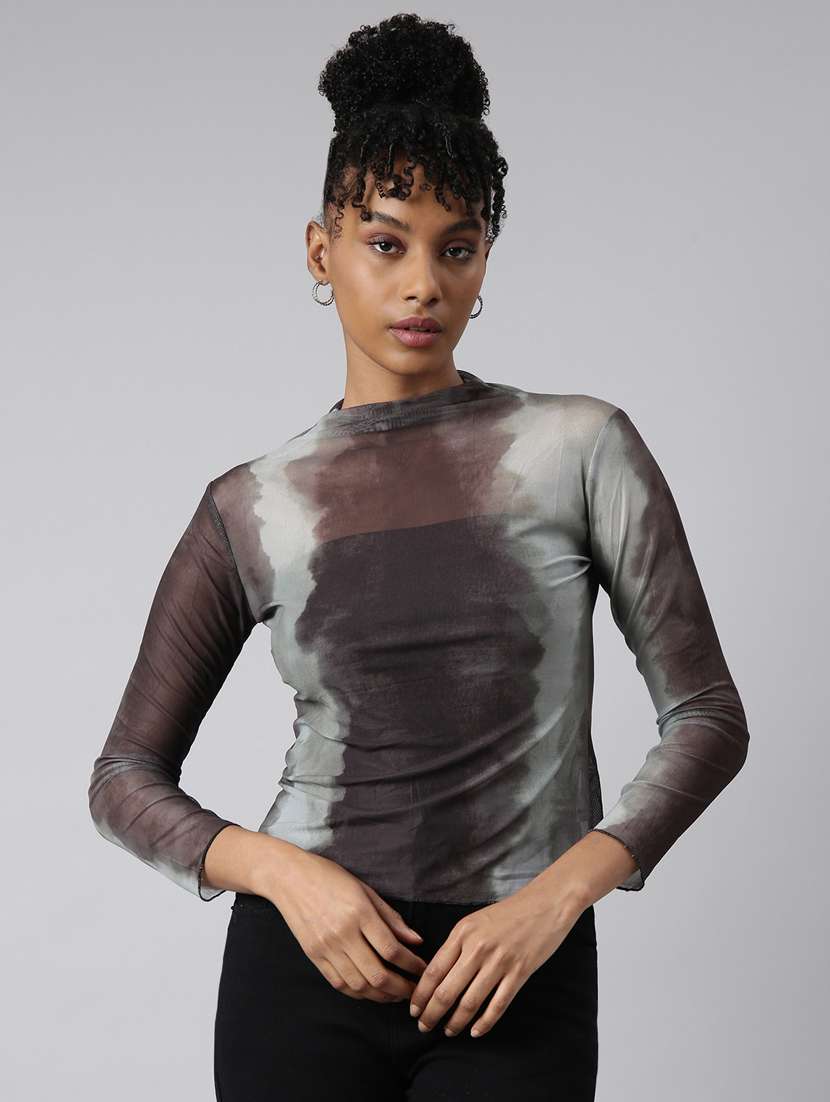 women long sleeve tie & dye regular top