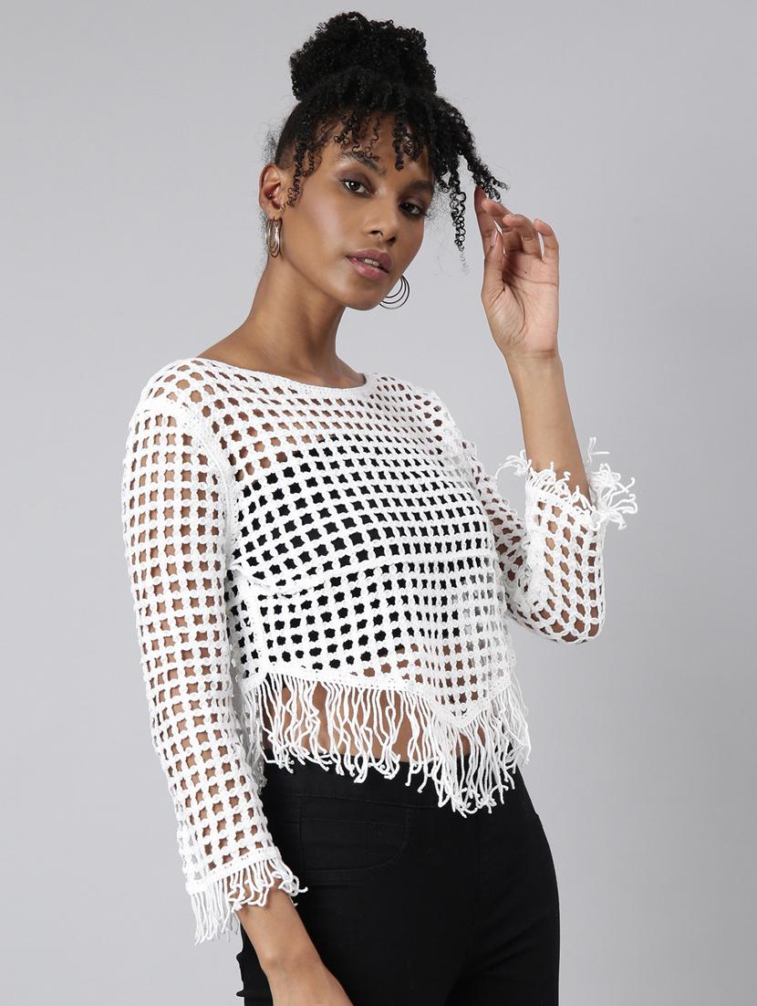 white self design detailed top - 20928907 - Standard Image - 1