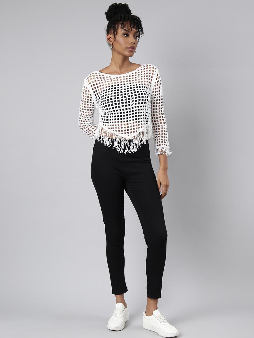 white self design detailed top - 20928907 - Standard Image - 4