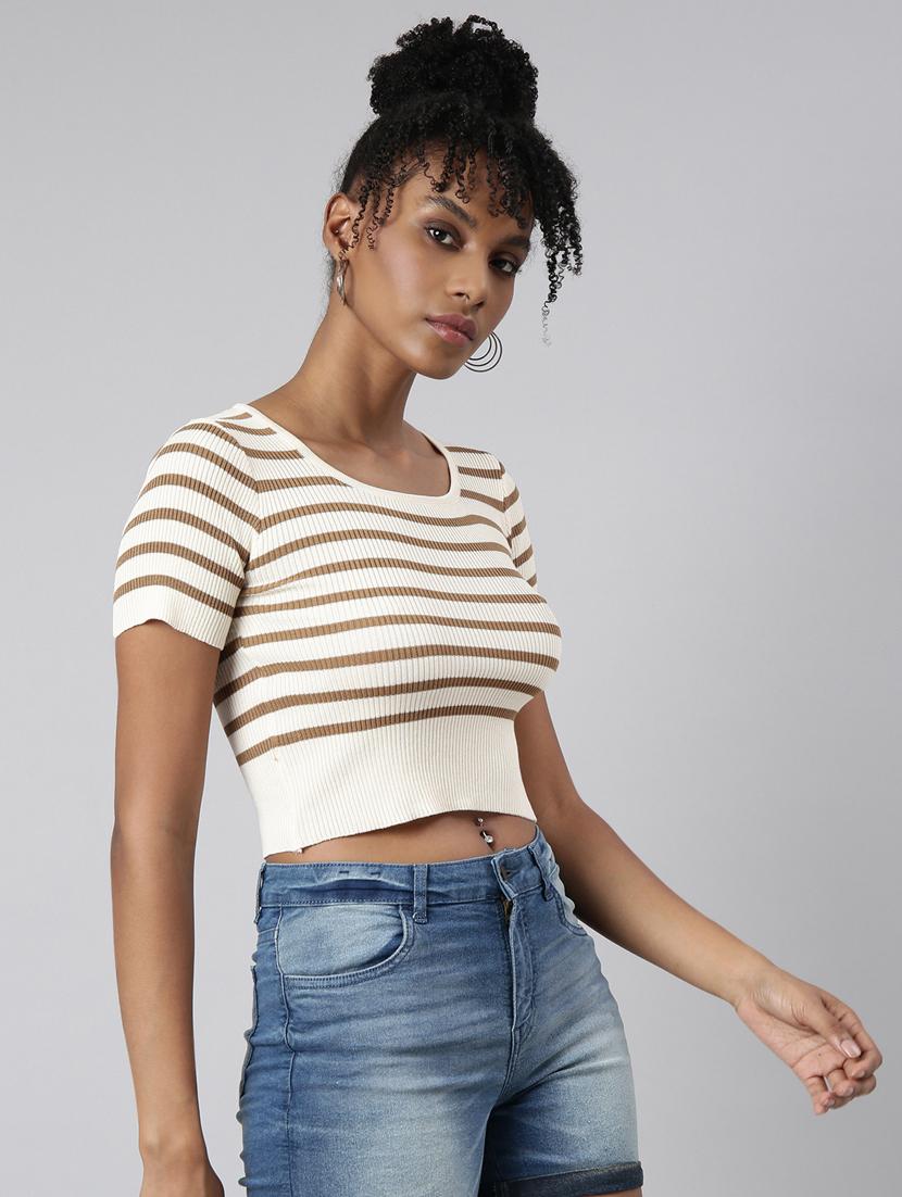 women stripes printed crop top - 20928908 - Standard Image - 1